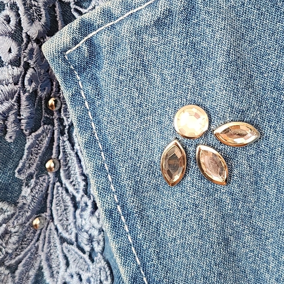 Vintage Cactus Denim Crystal Embellished Blazer Small - Picture 6 of 10